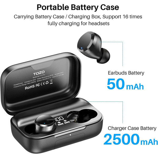 TOZO T12 Pro Noise Cancelation Earbuds with Wireless Charging Case product image