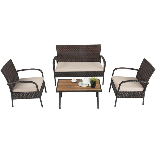 4-Piece Beige Cushioned Rattan Patio Set product image