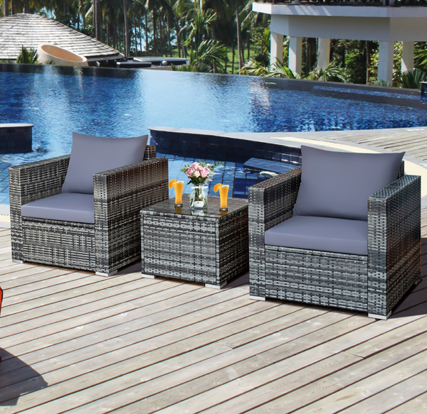 Gray Rattan 3-Piece Cushioned Patio Set product image