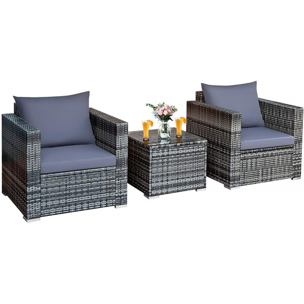 Gray Rattan 3-Piece Cushioned Patio Set product image