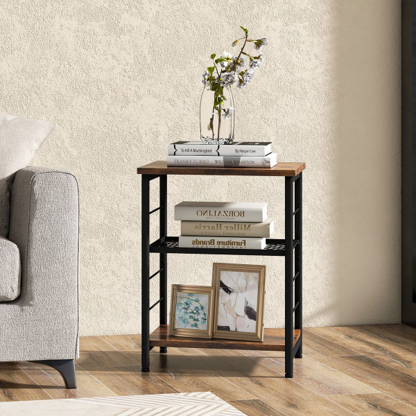 3-Tier Industrial Side Table with Adjustable Mesh Shelf (Set of 2) product image