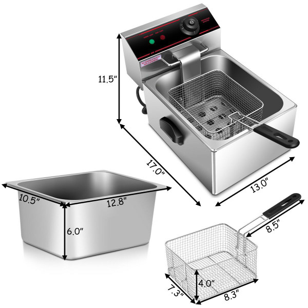 1700W Single Electric Deep Fryer with Basket Scoop Unit product image