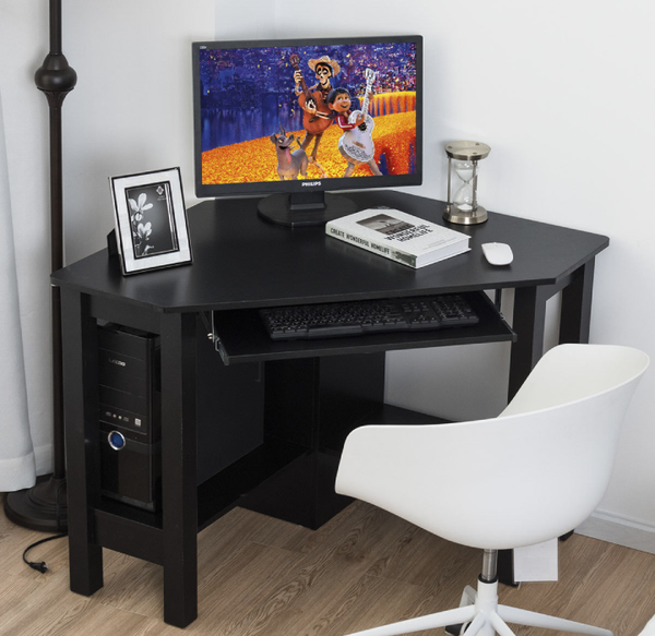 Black Wooden Corner Desk with Keyboard Drawer product image