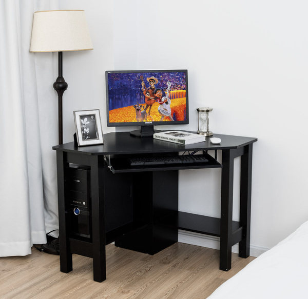 Black Wooden Corner Desk with Keyboard Drawer product image