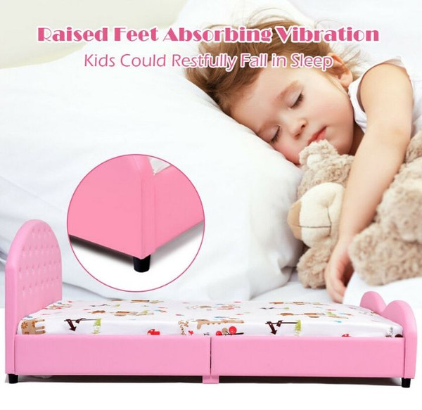 Pink Kids' Upholstered Platform Wooden Bed Frame product image