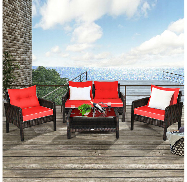 Rattan 4-Piece Loveseat & Chairs Patio Furniture Set  product image