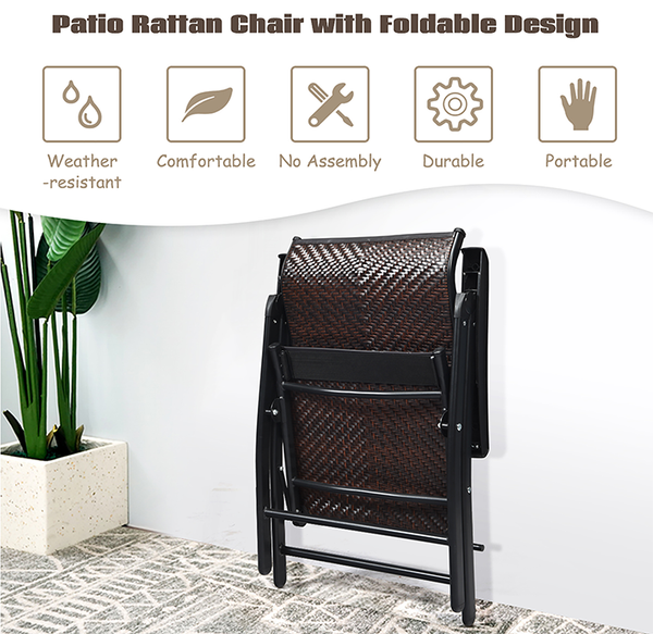 Brown Rattan Reclining Foldable Patio Chairs (Single or Set of 2) product image