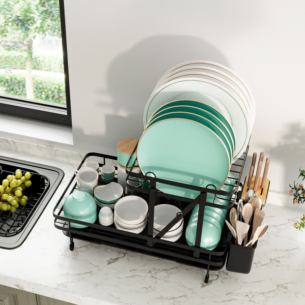2-Tier Collapsible Dish Rack with Removable Drip Tray product image