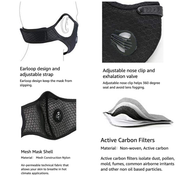 Performance Sports Face Mask with Activated Carbon Filter and Breathing Valves product image