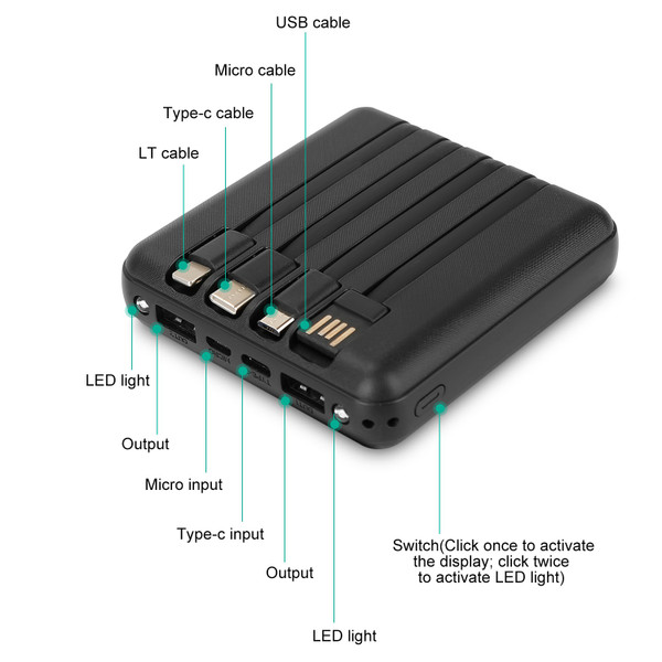 PowerMaster™ 10,000mAh Portable Power Bank with Built-in Cables product image