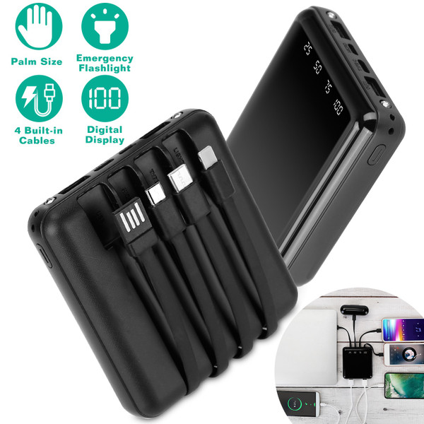 PowerMaster™ 10,000mAh Portable Power Bank with Built-in Cables product image