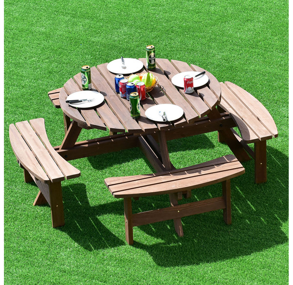 Outdoor Wood 8-Seat Round Picnic Table Set product image