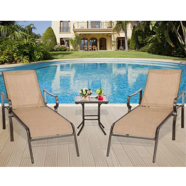 3-Piece Outdoor Adjustable Chaise Lounge Set with Glass Top Table product image
