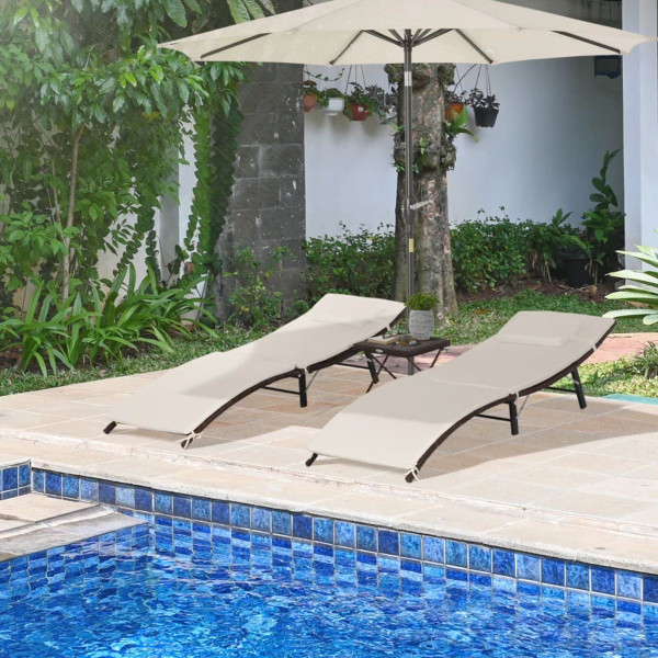 3-Piece Foldable PE Rattan Patio Chaise Lounge Chair with Cushions and Side Table product image