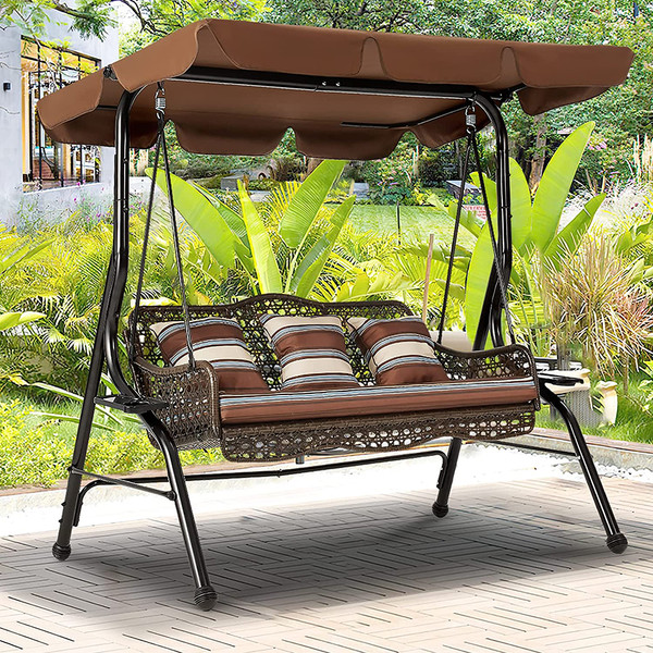 3-Seat Rattan Outdoor Patio Swing Glider with Canopy product image