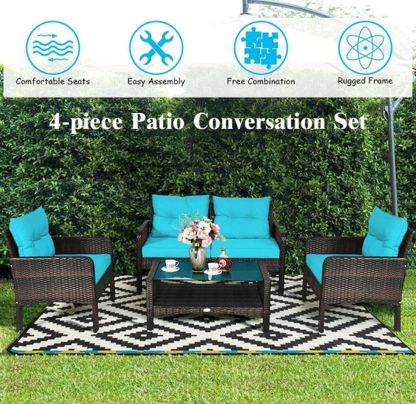 4-Piece Patio Rattan Furniture Set with Loveseat, Chairs, and Table product image