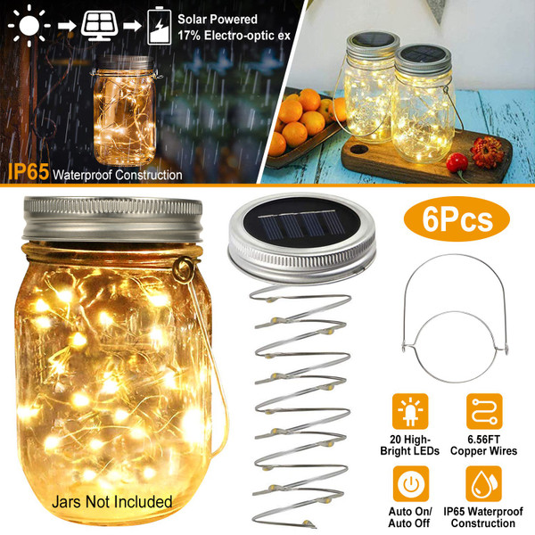 Solarek® Solar-Powered Mason Jar Lid Light (6-Pack) product image