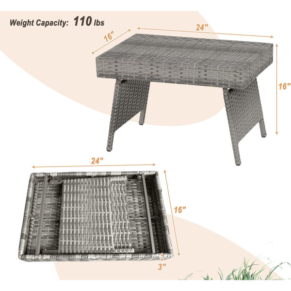 Folding PE Rattan Side Coffee Table Patio Garden Furniture product image