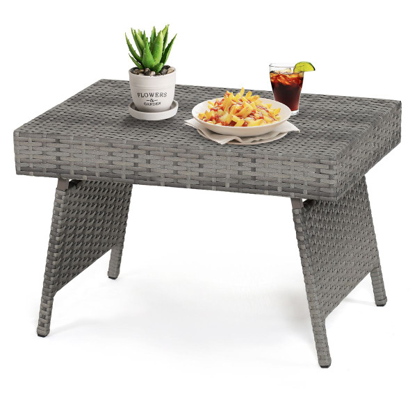 Folding PE Rattan Side Coffee Table Patio Garden Furniture product image