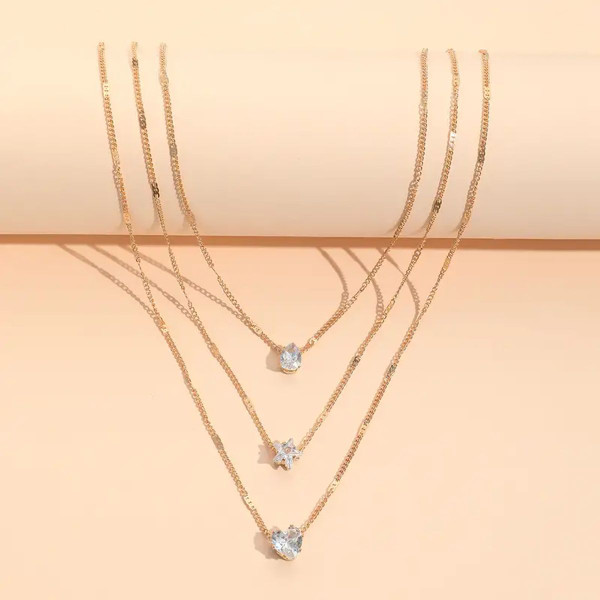 Crystal Drop Star Heart Layered Necklace product image