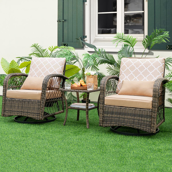 3-Piece Patio Wicker Swivel Rocker Set product image