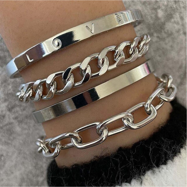 4-Piece Thick Chain Link Bangle Bracelets product image