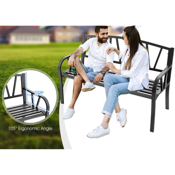 50-Inch Outdoor Patio Garden Bench Metal Frame with Ergonomic Armrest product image