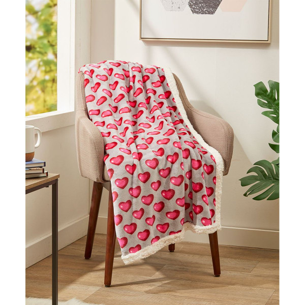 Heart-Themed Sherpa 50 x 60-Inch Throw Blanket product image
