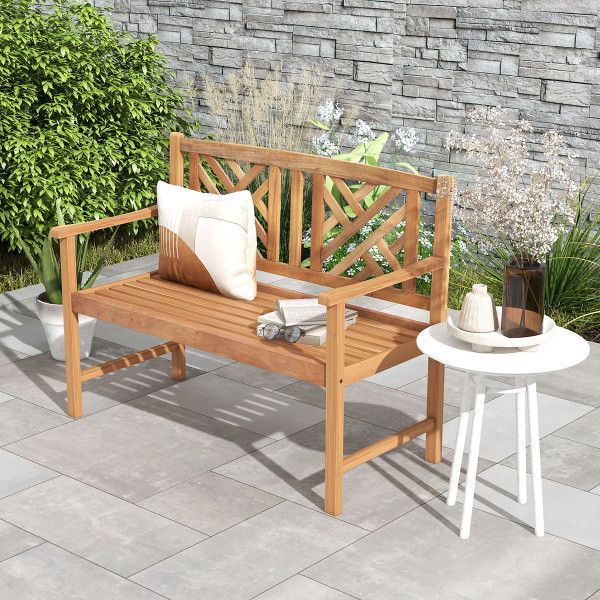 2-Person Acacia Wood Outdoor Slatted Bench product image