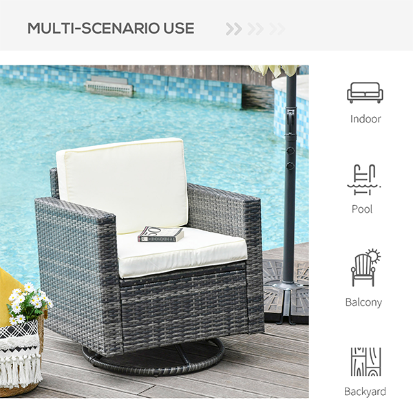 Outdoor Swivel PE Wicker Armchair with Thick Cushions product image
