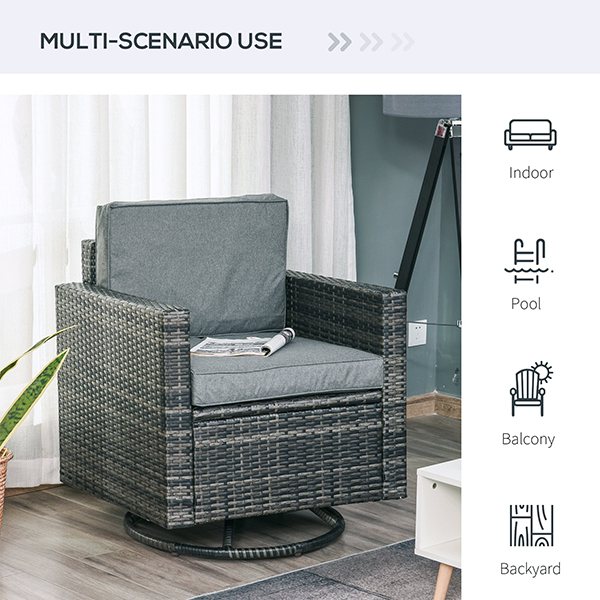 Outdoor Swivel PE Wicker Armchair with Thick Cushions product image