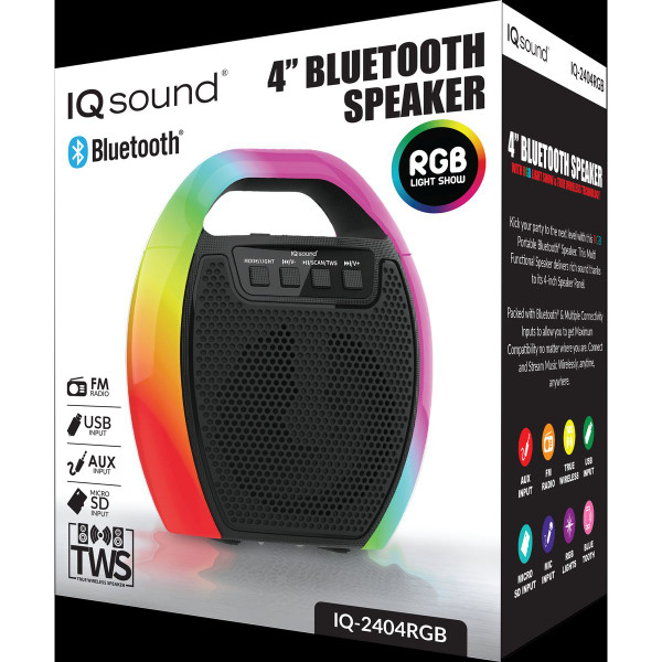 IQ Sound® 4" Bluetooth Speaker with RGB Light Show, IQ-2404RGB product image
