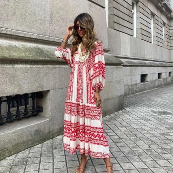 Puff Sleeve Boho Maxi Dress product image