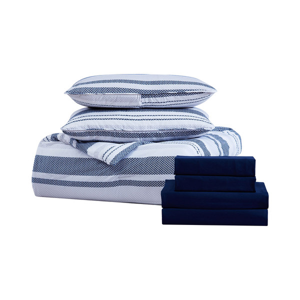 The Nesting Company® Cedar Gray and Navy Stripe 7-Piece Bedding product image