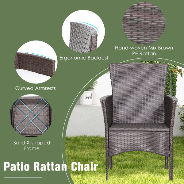 3-Piece Patio Wicker Furniture Set with Acacia Wood Tabletop & Chair Cushions product image