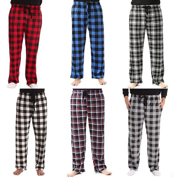 Mens Solid Plaid Pajama Pants with 2 Pockets - Just Love Fashion