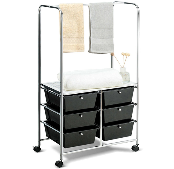 6-Drawer Rolling Storage Cart with Hanging Bar product image