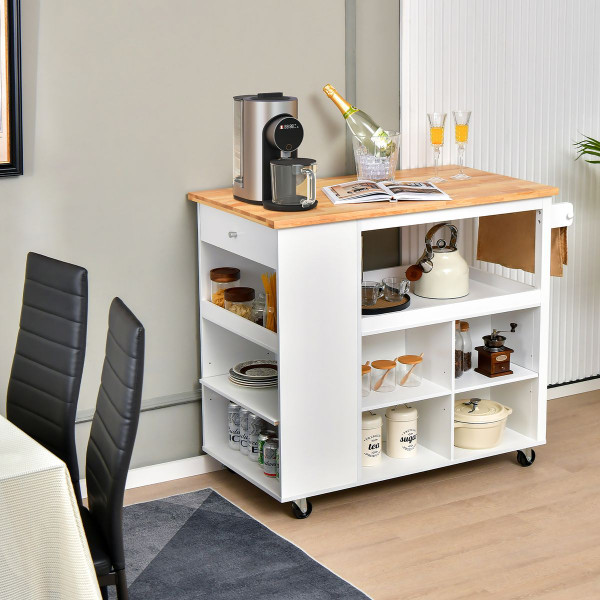 Kitchen Island Trolley Cart on Wheels with Storage, Open Shelves, and Drawer product image