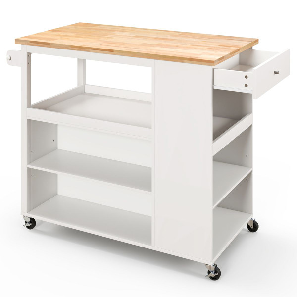 Kitchen Island Trolley Cart on Wheels with Storage, Open Shelves, and Drawer product image