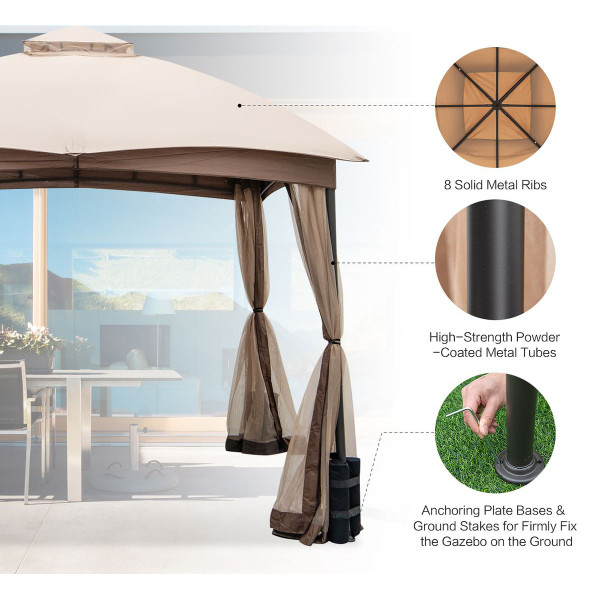 10 x 10-Foot Patio Double-Vent Gazebo with Privacy Netting & 4 Sandbags product image