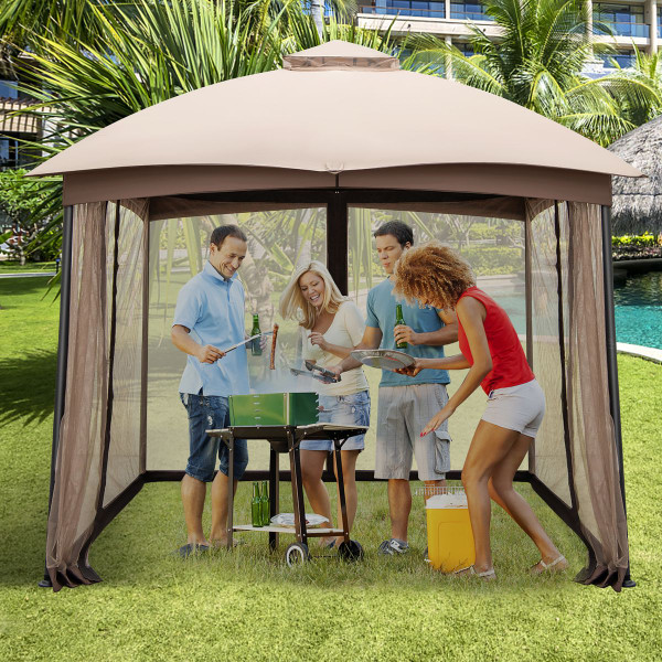 10 x 10-Foot Patio Double-Vent Gazebo with Privacy Netting & 4 Sandbags product image
