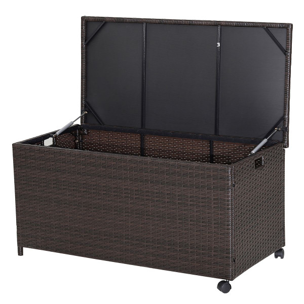 50-Gallon Outdoor Wicker Storage Box with Zippered Liner & Wheels product image