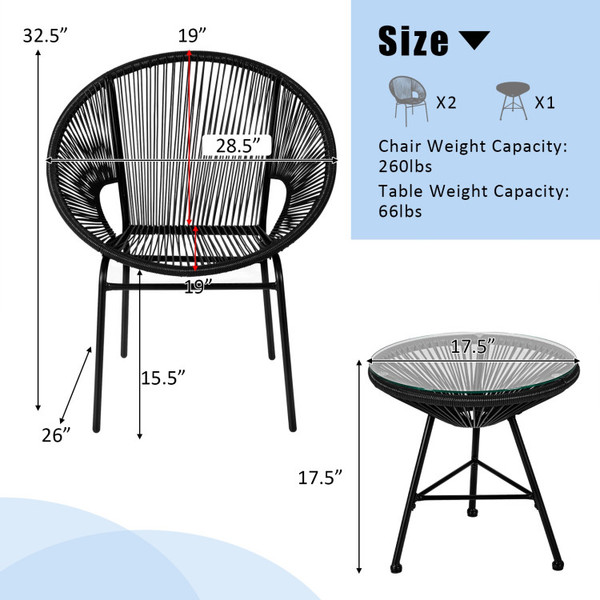 3-Piece Patio Acapulco Furniture Bistro Set with Glass Table product image