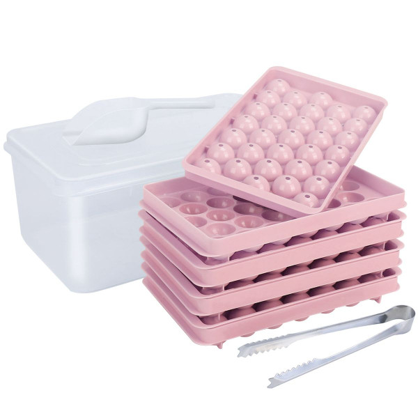 NewHome 4-Pack: Small Ice Cube Maker Mold with Lid Bin | Pink