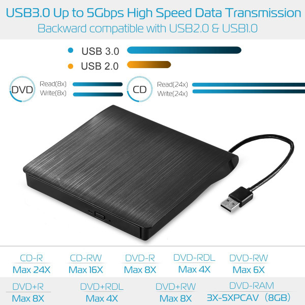 Slim External USB 3.0 CD/DVD Drive product image