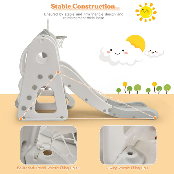 Toddlers' 6-in-1 Slide and Swing Set with Ball Games, White product image