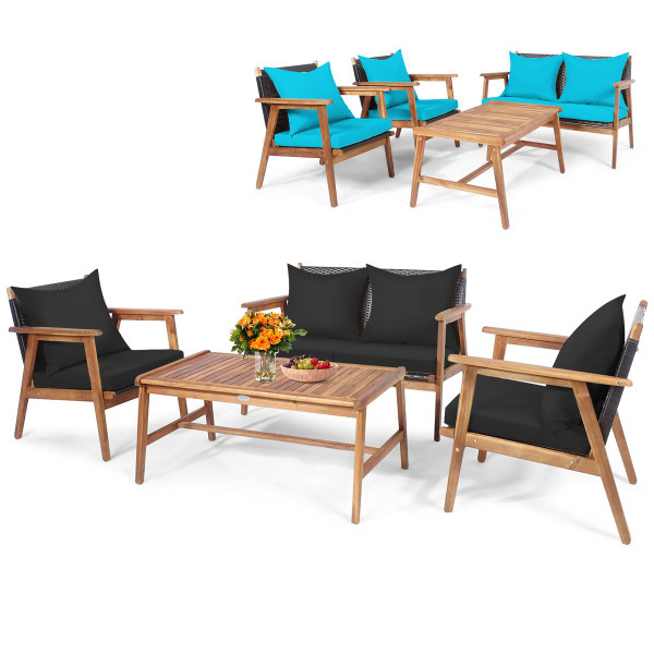 4-Piece Patio Rattan Wooden Furniture Set product image