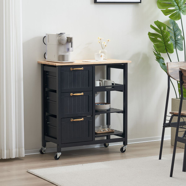 Modern Rolling Kitchen Island Cart Wood Top Storage Trolley with