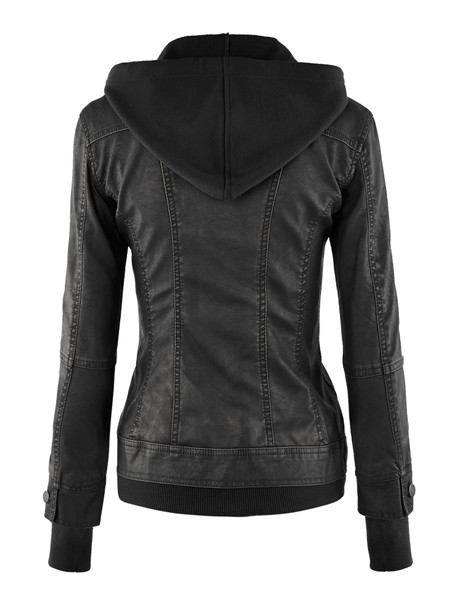 Women's Faux Leather Motorcycle Jacket with Hoodie product image