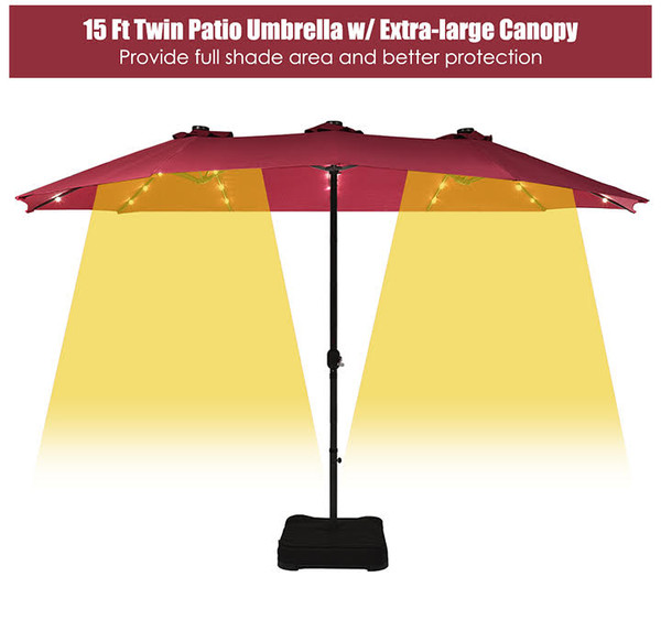 15-Foot Solar LED Double Patio Umbrella with Crank product image